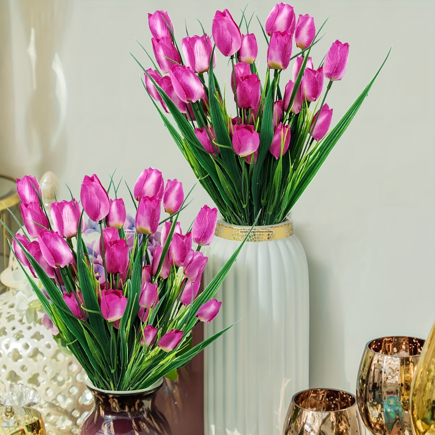 4 Fasci Tulipani Fiori Artificiali Interni Esterni Plastica - Temu