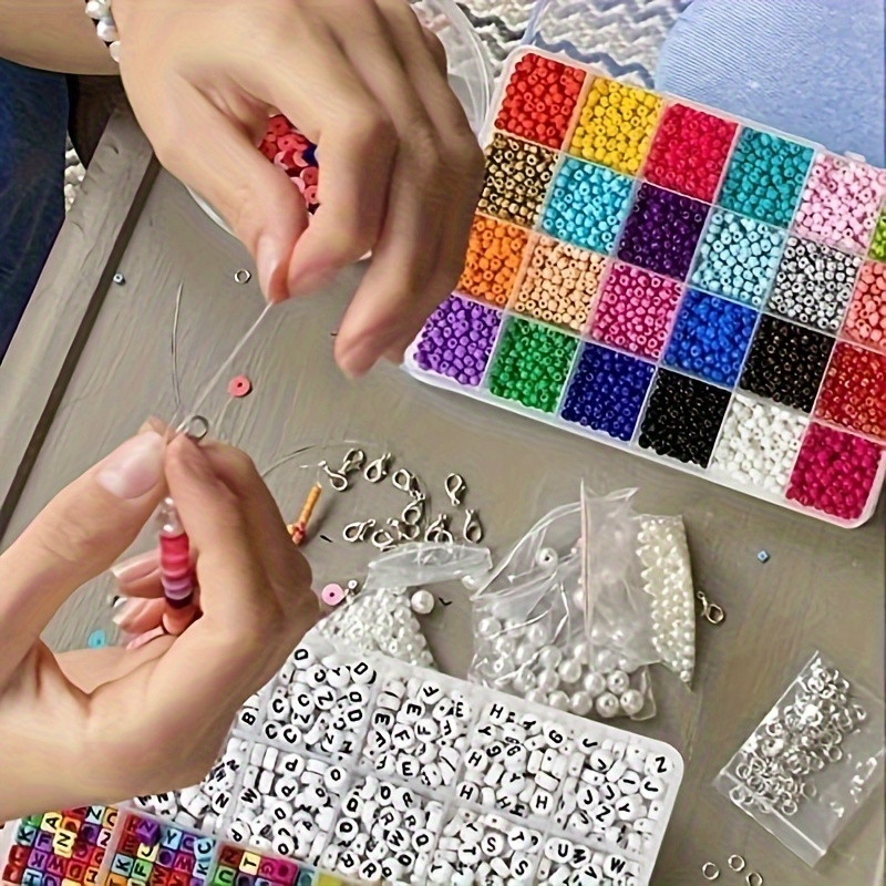 2600pcs Glass Beads+1200pcs Multiple Letter Beads Set With 2 Rolls Of  Crystal Thread For Jewelry Making DIY Friendship Bracelet Necklace Phone  Chain C