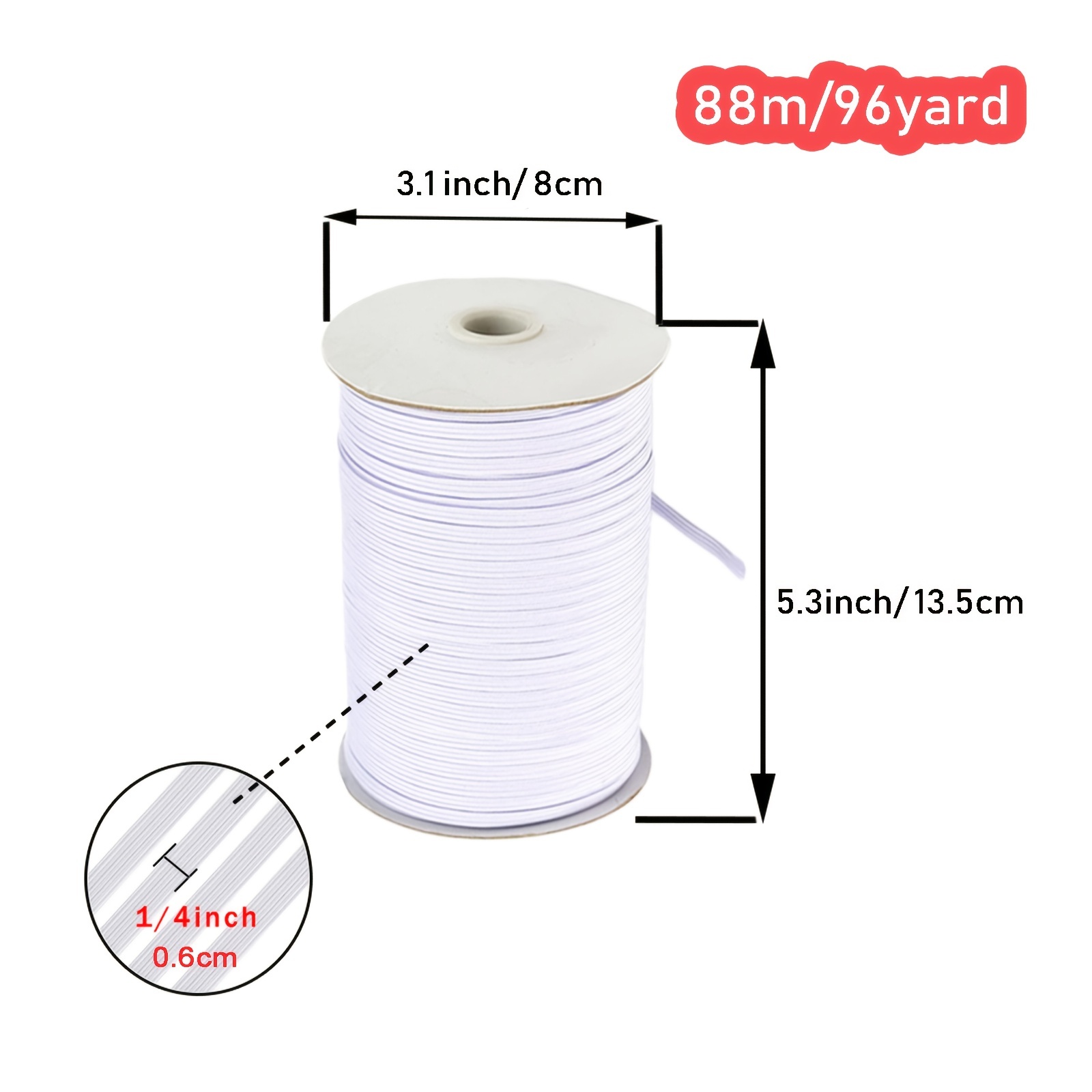 One Roll Of 96 Yards White Elastic Bands 1/4 Inch Width, Braided Elastic  Band, White Heavy Strech Knit Elastic Rope For Sewing, Mask, Bed Spead