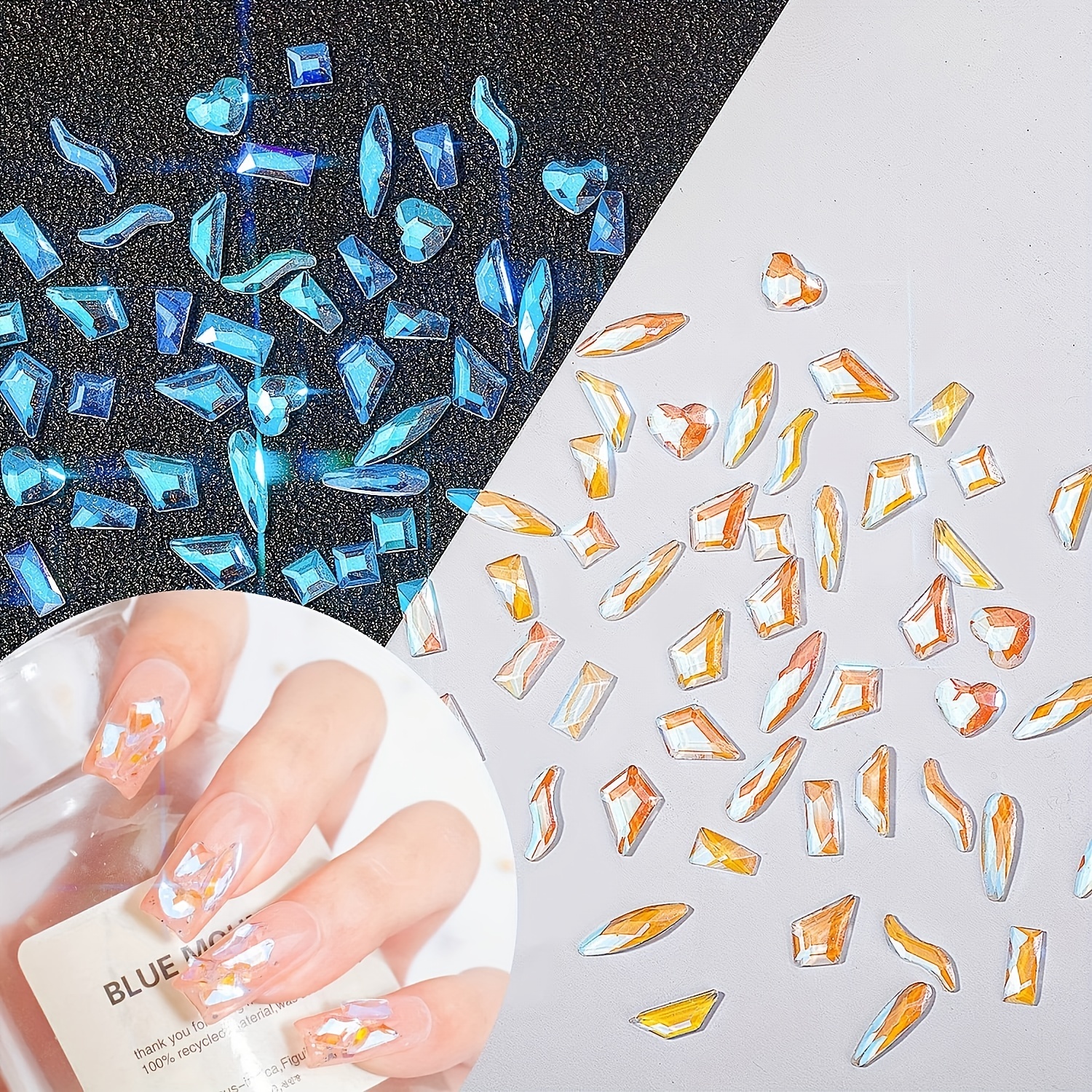 1440pcs Mixed Sizes Nail Rhinestones for Manicure Flatback Diamond Shape  Crystal Glitter Ston