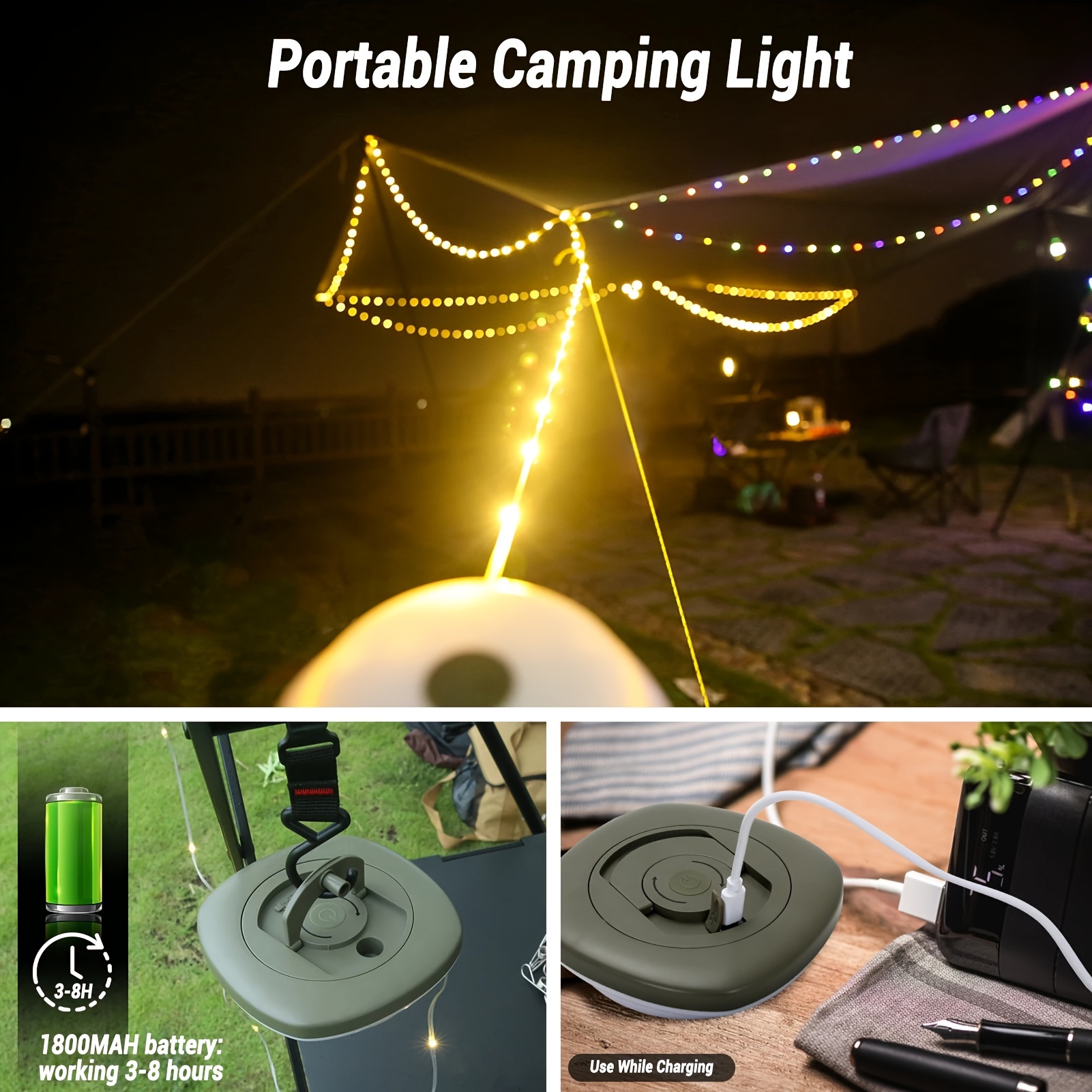 1pc Retractable Camping String Light, Multifunctional Portable Led