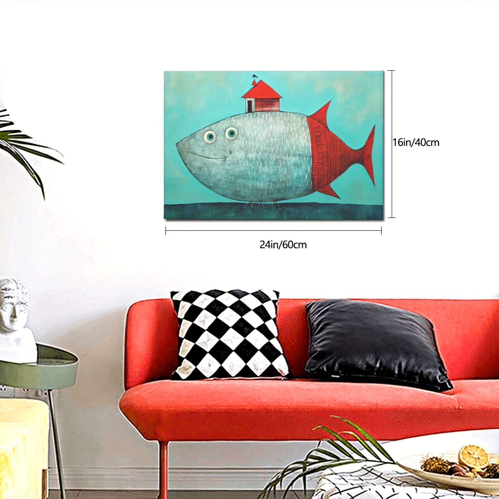 1pc Framed Rustic Canvas Print Poster Fish Canvas Wall Art Artwork Wall  Painting For Bathroom Bedroom Office Living Room Wall Decor Home Decoration  - Home & Kitchen - Temu