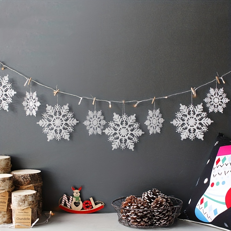 Blulu 3 Piece Winter Snowflake Decorations White Standing Wooden Snowflakes  Christmas Snow Flakes Decorating Tabletop Wooden Snowflakes Decor for Home