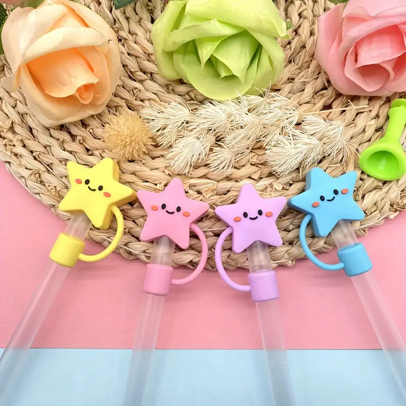 4pcs Cute Cartoon Star Shaped Straw Cover For 10mm Straw, Reusable  Leakproof Dustproof Straw Plugs, Cup Accessories
