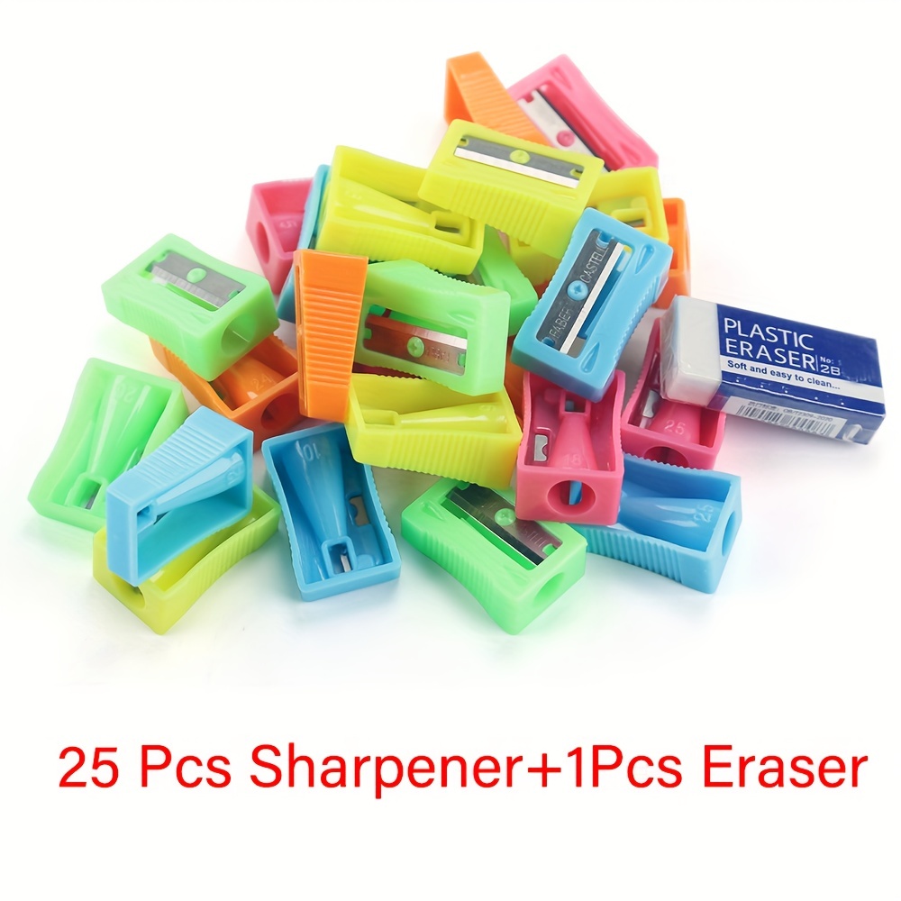 26pcs Of Macaron-colored Small And Portable Bucket-shaped Hand-held Pencil  Sharpeners With Erasers Included 229A