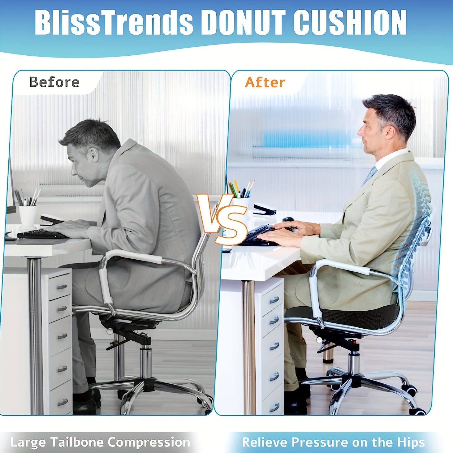 Large Seat Cushion Memory Foam Donut Pillow for Relief Tailbone