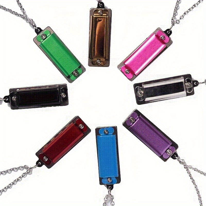 1pc Mini Harmonica Necklace, 4-Hole 8-Note, Playable Melody, Multi-Color Options, Metal Polished Finish, Beginner Instrument, Ideal Christmas & Spring Festival Gift, No Bag Included