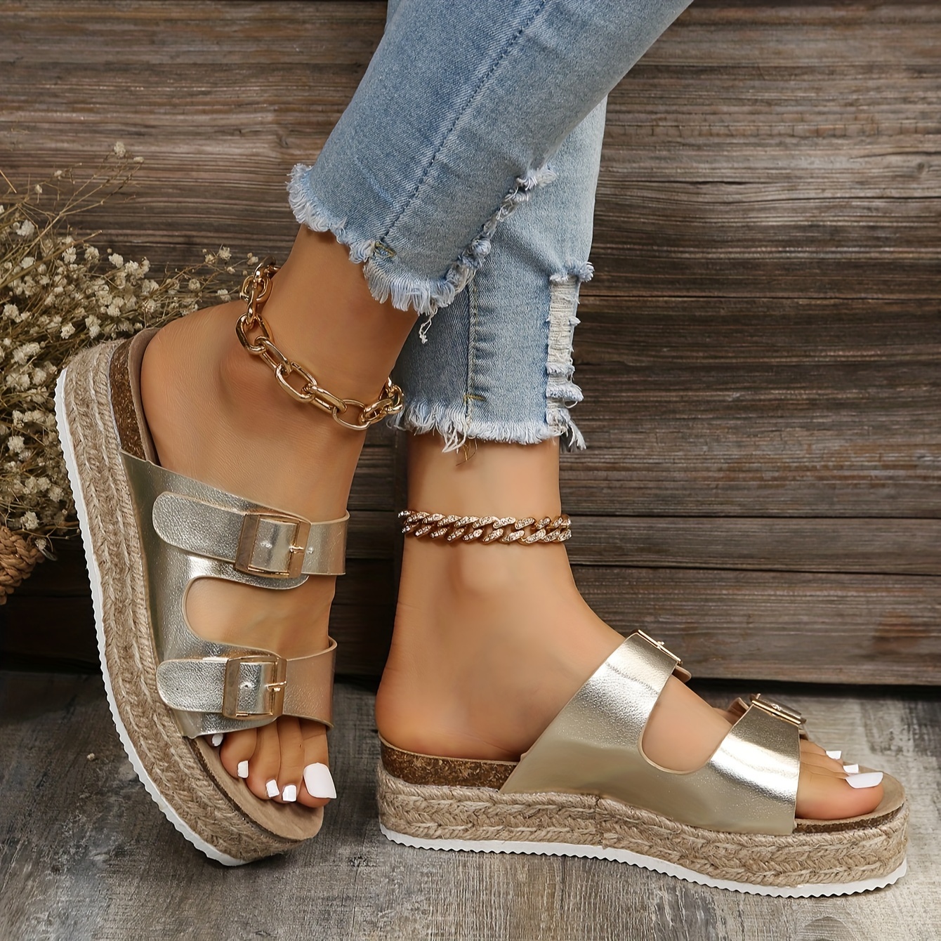  OLLOUM Women's Platform Wedges Sandals Open Toe Buckle  Slingback Espadrilles Band Slip-on Shoes (Color : Beige, Size : US 10) :  Clothing, Shoes & Jewelry