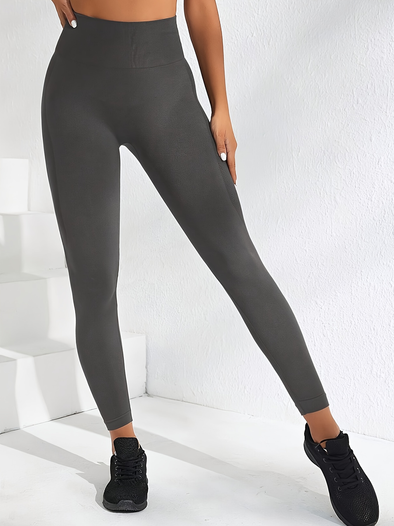 Womens Workout Yoga Solid Charcoal Grey Leggings