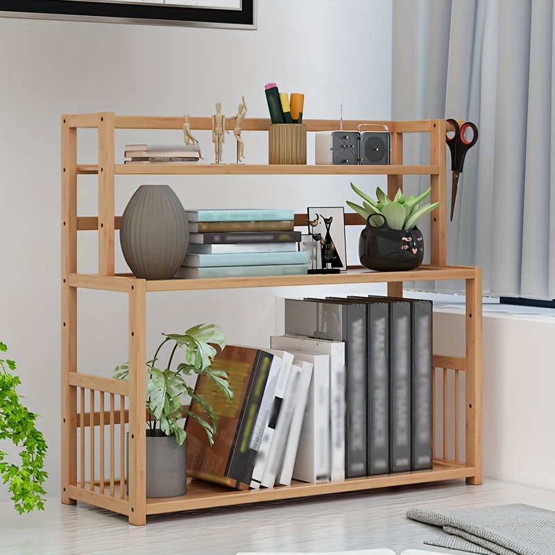 Bamboo Desktop Bookshelf Counter Top Bookcase 3-Drawers Home Kids Desk  Organizer