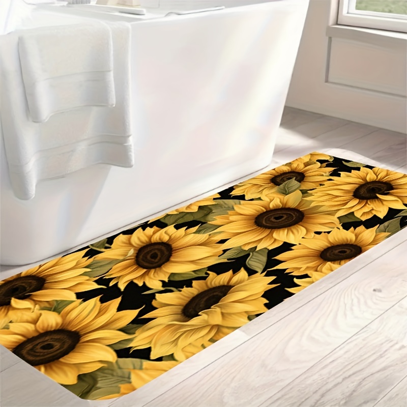 1pc Sunflower Pattern Waterproof Door Mat, Modern Fabric Indoor Outdoor Rug  For Home