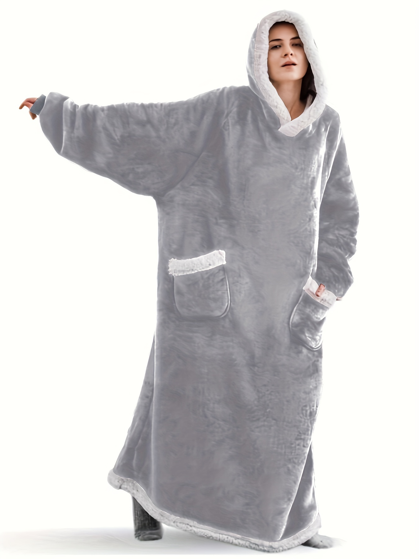 Plus Size Hooded Fleece Lounge Robe for Women