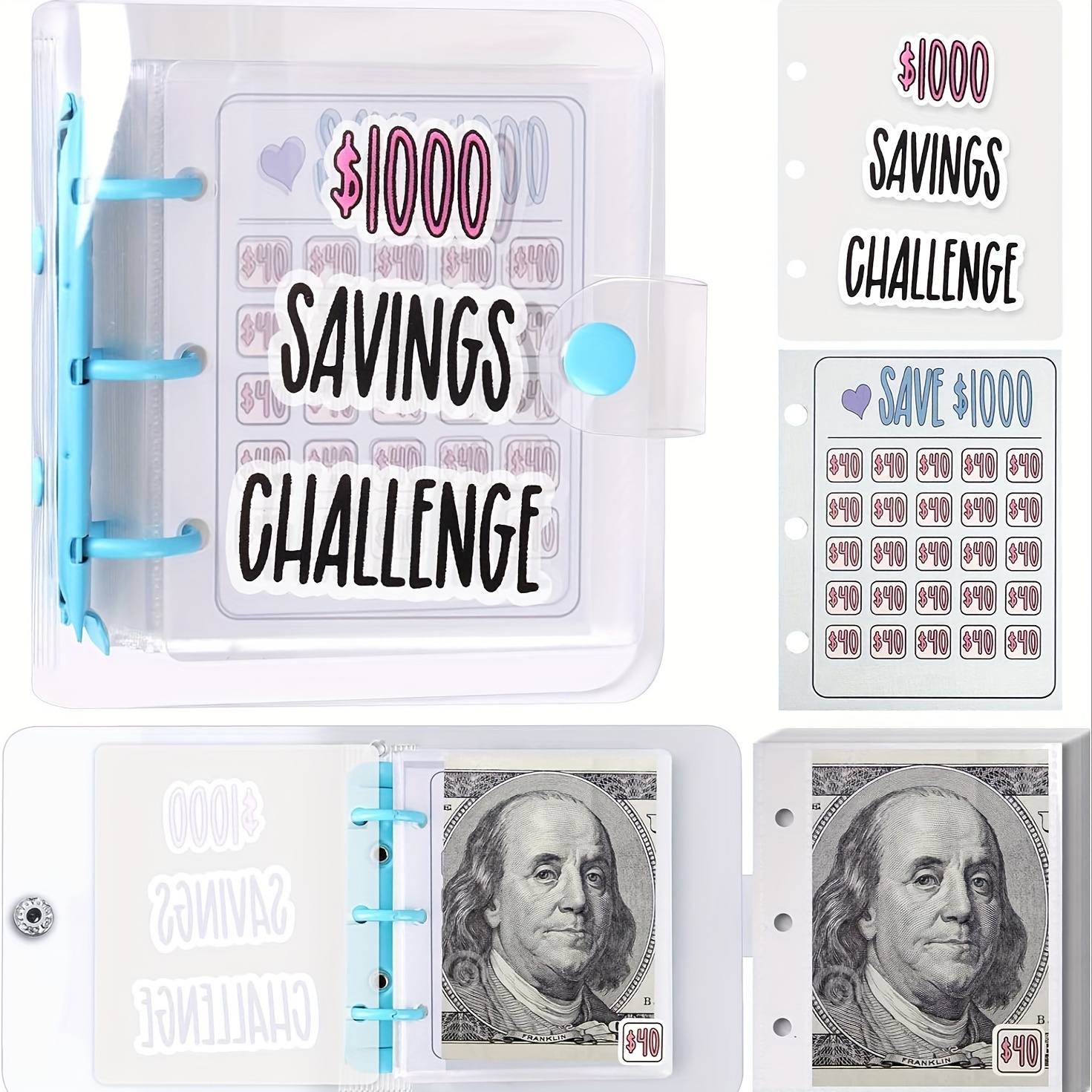  Carpeta de ahorros L Desafío de ahorro de $1000, carpeta de  dinero para ahorrar, desafío de ahorro en mini carpeta, libro de desafíos  de ahorro con sobres para oficinas, hogar, escuela (