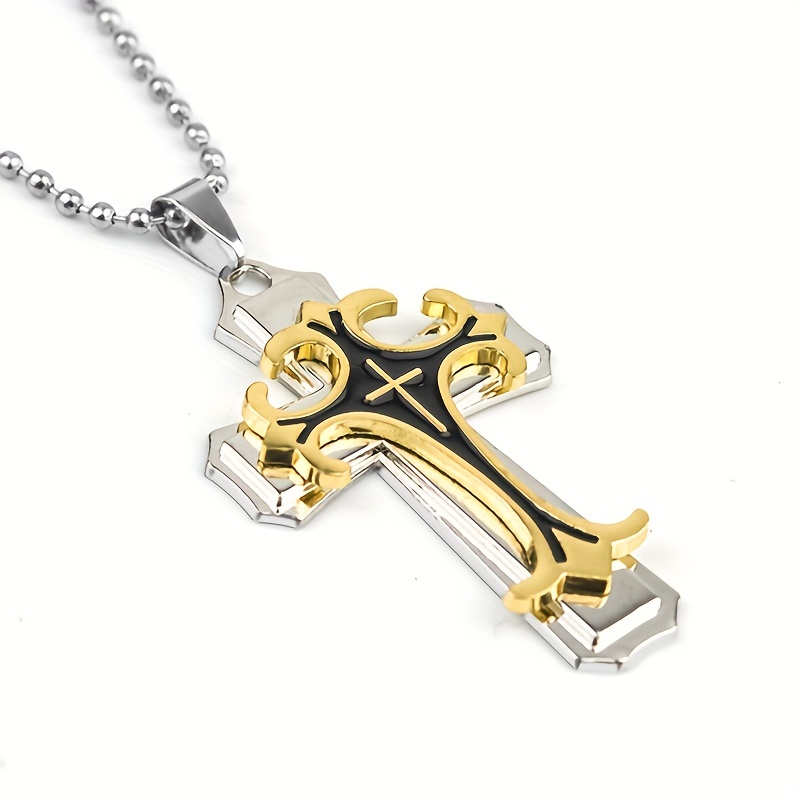 Three Layer Metal Cross Necklace