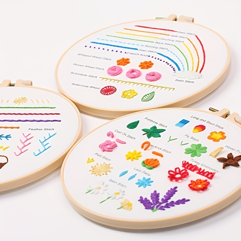 Kit de bordado para principiantes, 3 juegos de bordado para adultos y  niños, practica 36 puntadas diferentes, figuras creativas de bricolaje