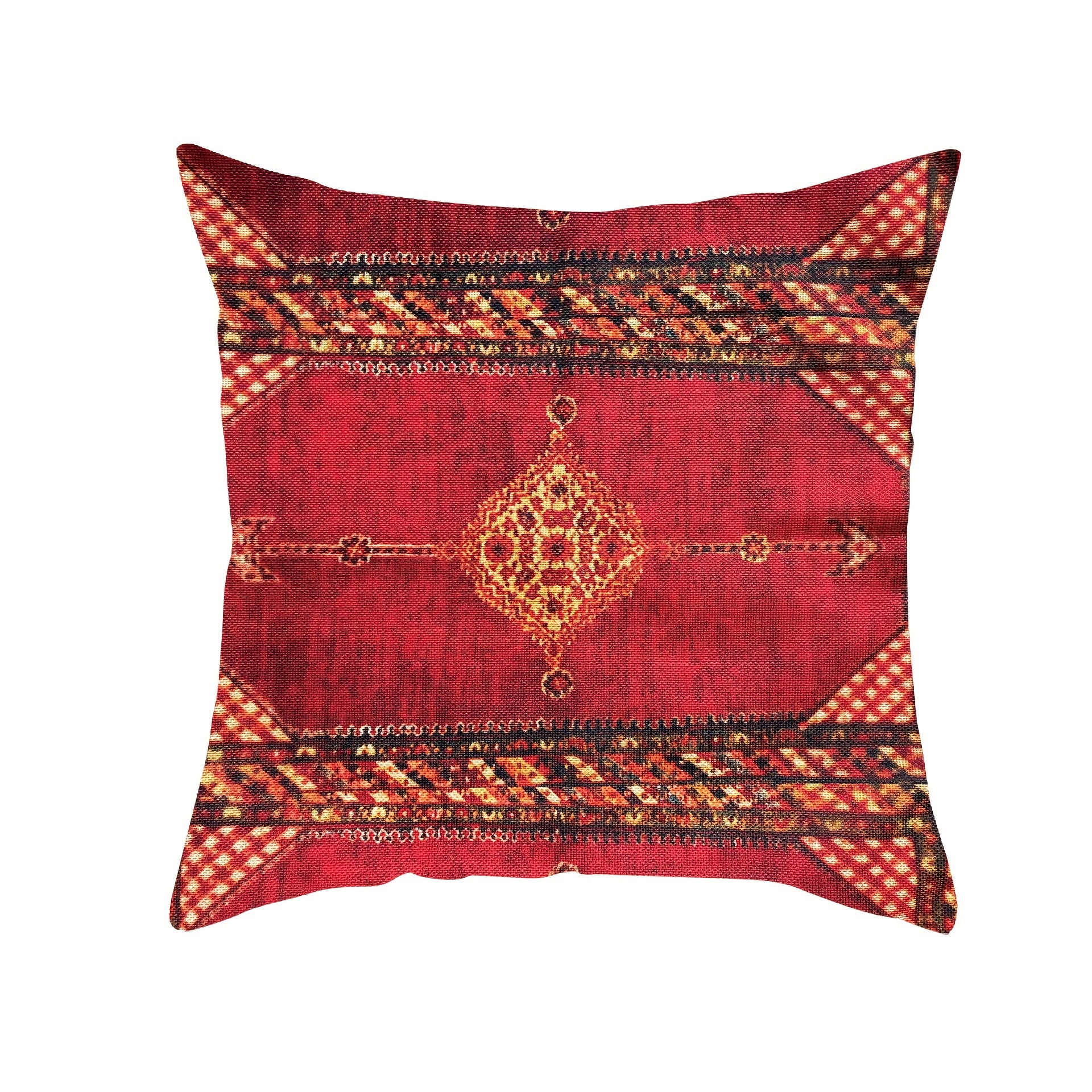 4pcs retro persian geometric pattern printing cover no pillow core red linen throw pillow cover for rv sofa bedroom car living room home decor details 2