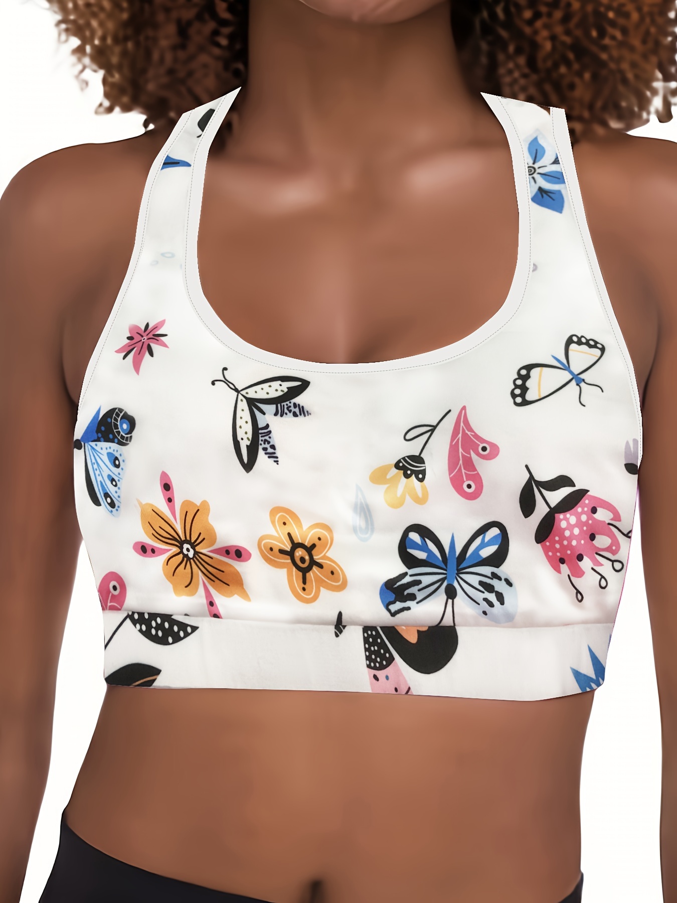 Plus Size Sports Bra Women's Plus Floral Butterfly Print - Temu Canada