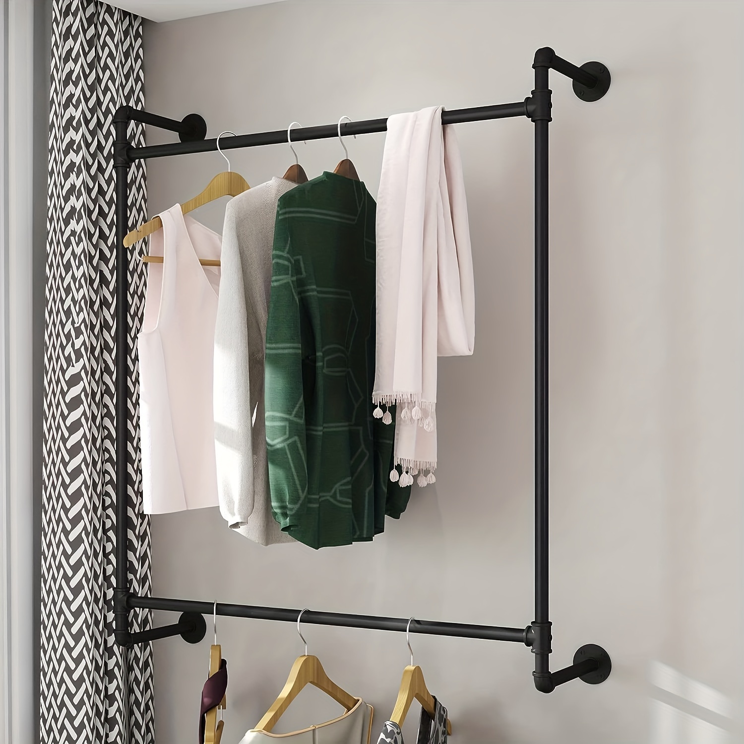 Black Clothing Rack with Shelf,Boutiques Retail Industrial Clothing  Rack,Heavy Duty Garment Rack,Multiple Uses Hanging Rack for Home and  Retail(Black)