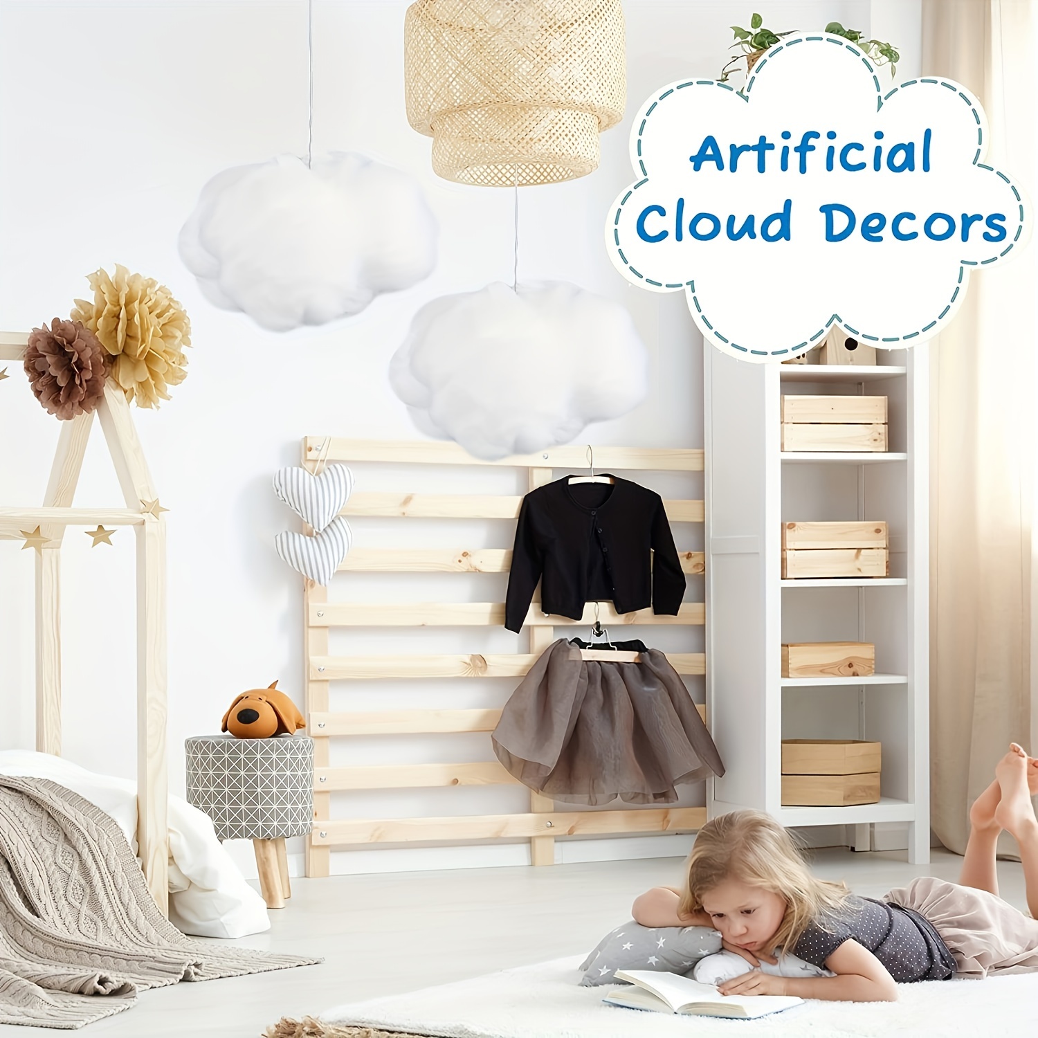 16 Pcs 3D Cloud Decorations Hanging Clouds for Ceiling Artificial