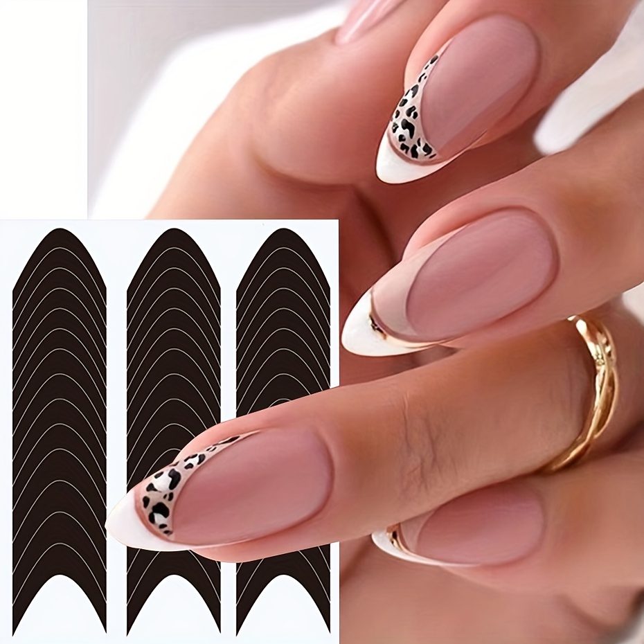 Menkey 3240 Pieces French Tip Nail Stickers Self Adhesive Nail Decals Half-Moon Shaped Nail Design Stickers French Manicure Guides Tool Nail Art Stencils (90