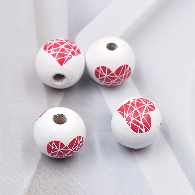 Wooden Beads Cute Red Love Heart Pattern Log Valentine's Day - Temu