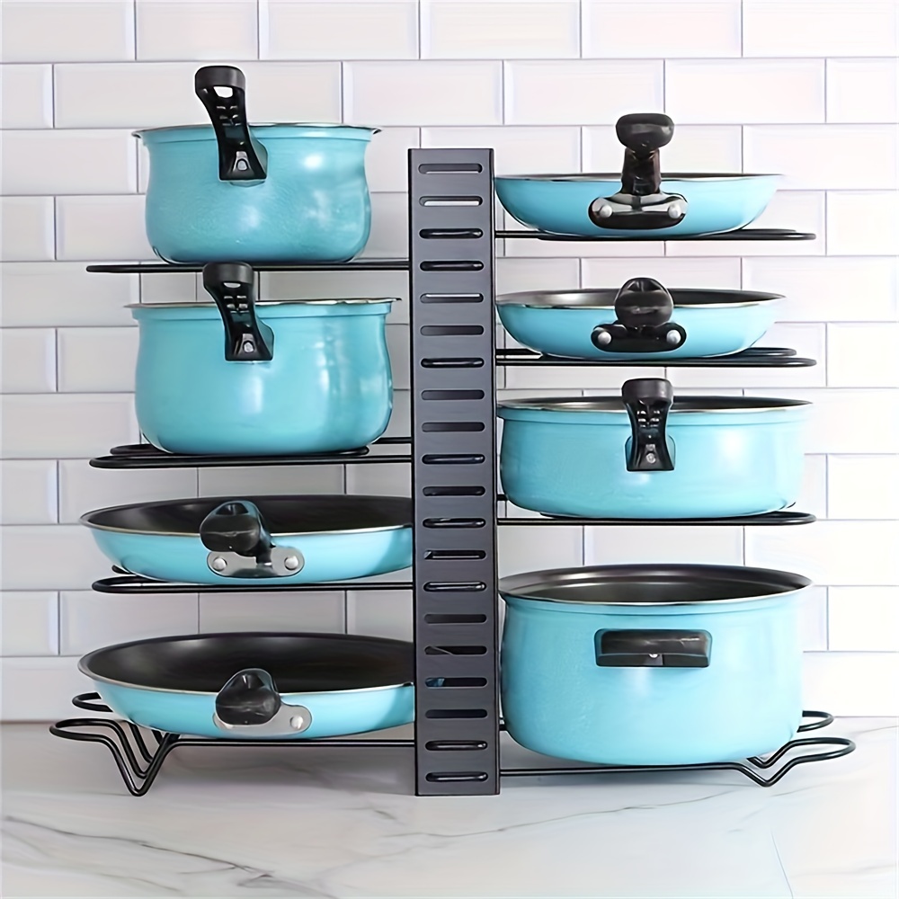 mudeela Pan Organizer Rack for Cabinet, Pot Rack with 3 DIY Methods,  Adjustable Pots and Pans Organizer under Cabinet with 8 Tiers, Larg