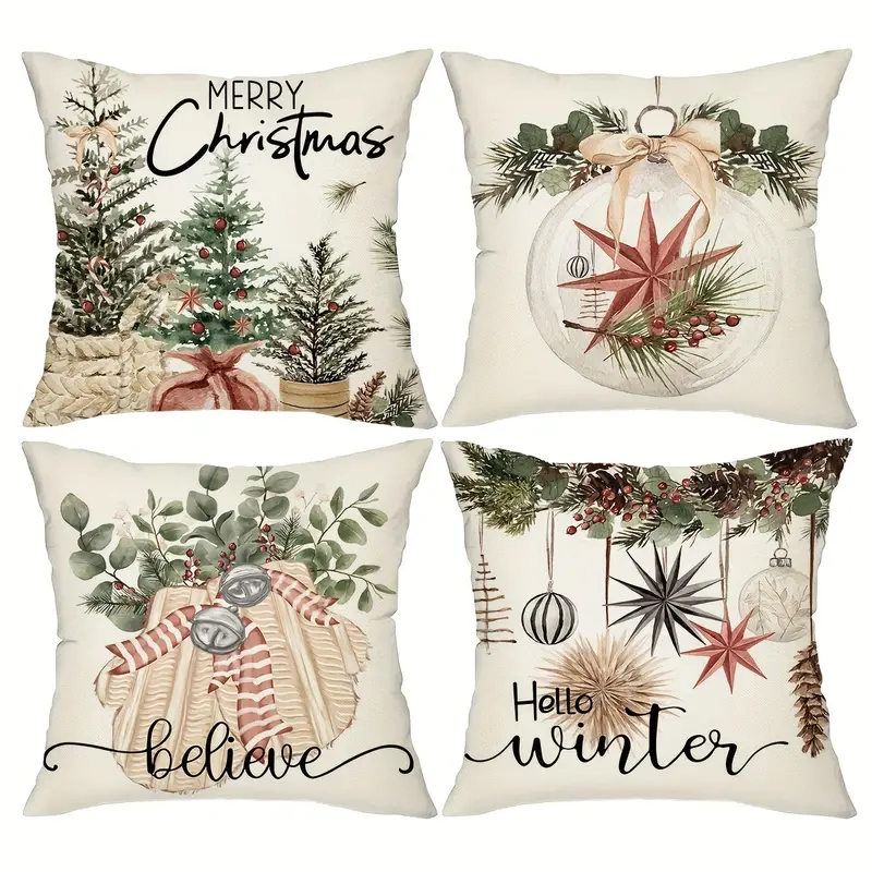 Christmas Pillow Covers Christmas Tree Reindeer Hello Winter - Temu