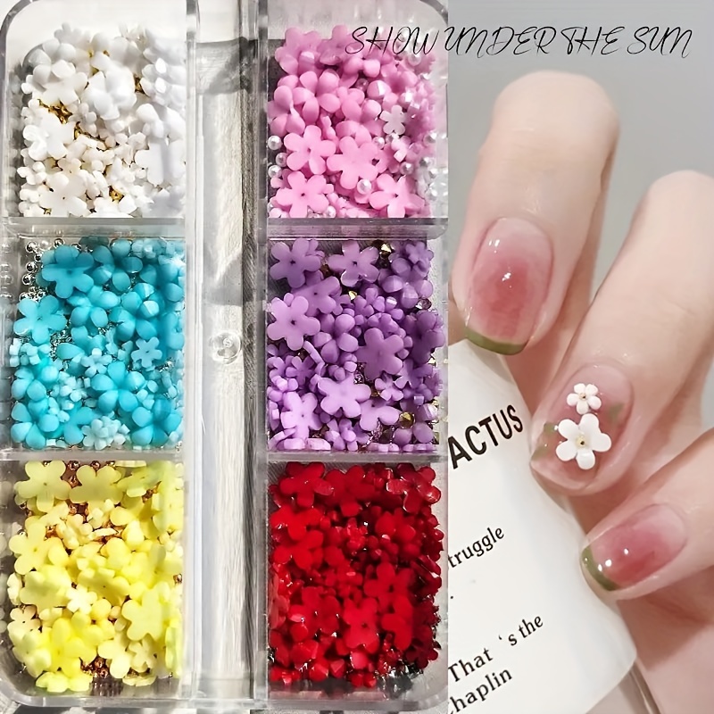 Flower Nail Charms With Silver White Pearls Beads Gems - Temu