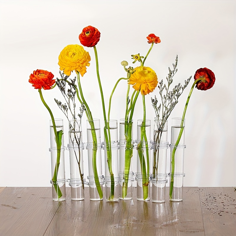 Nother Lot de 5 tubes à essai pour fleurs, vase en verre avec support en  métal, vase hydroponique à charnière, ensemble de centre de table, vase  pour décoration d'intérieur : : Cuisine