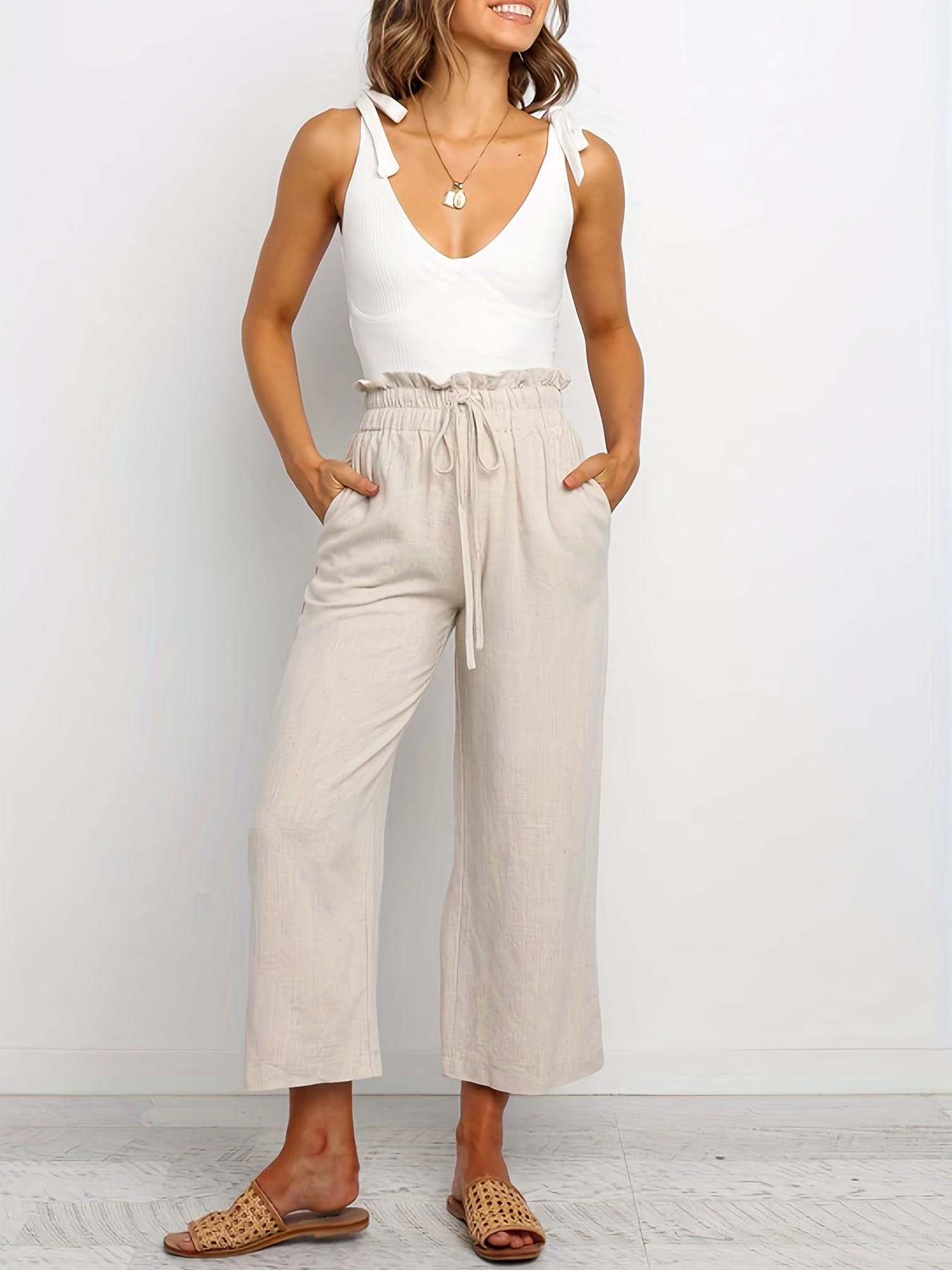 Capri Pants for Women 2024 Summer Casual Cotton Linen Pants Lightweight  High Wasit Cropped Trousers with Pockets : : Clothing, Shoes 