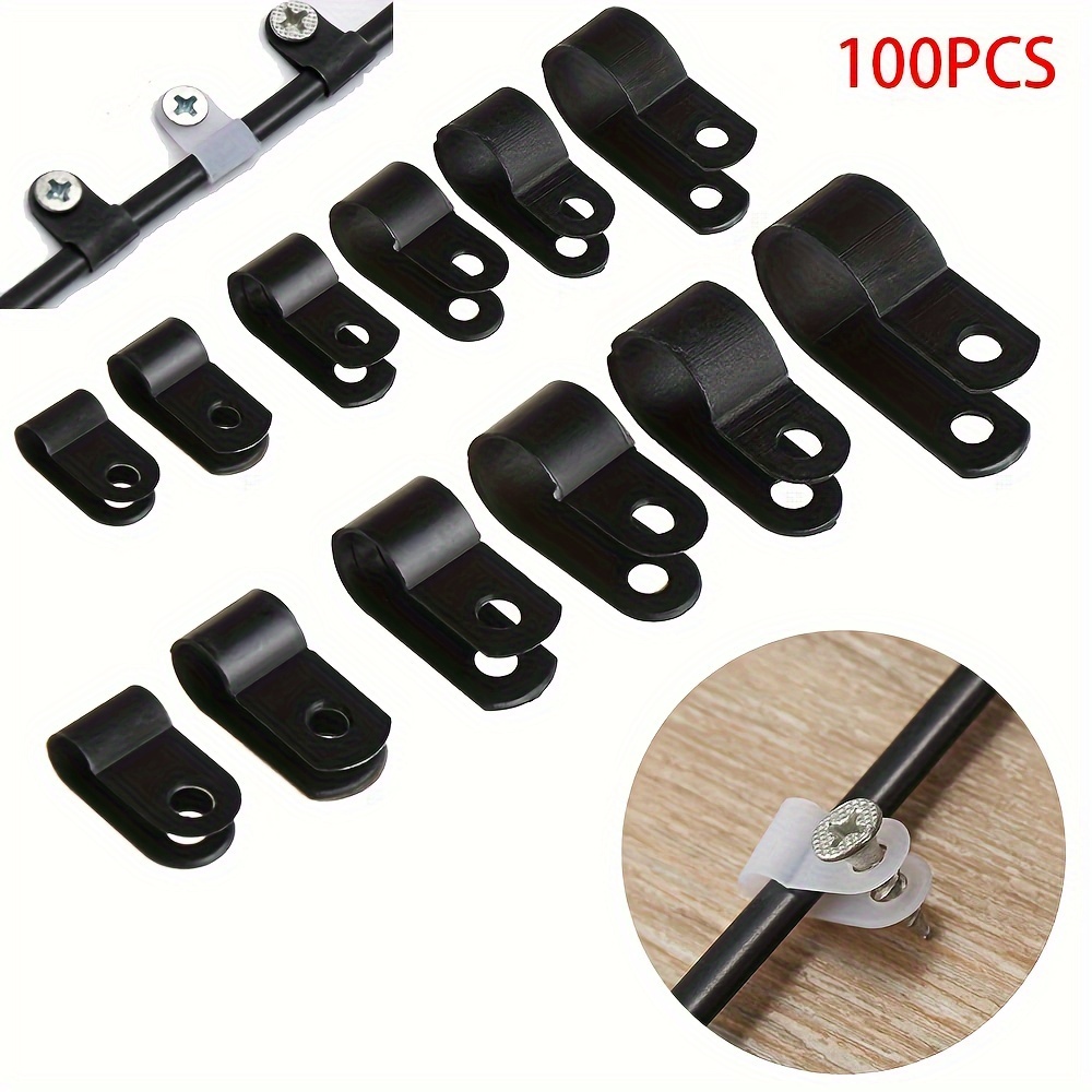 

100pcs Plastic P Clip Black Hose Fastener Cable R Type Nylon Cable Clip Mount Fixed Hardware Appliance Accessories Cable Clip