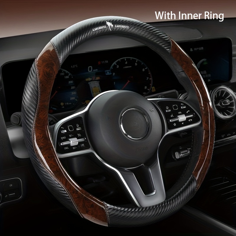 

Wood Grain Steering Wheel Cover Carbon Fiber Microfiber Pu Leather, For 14 1/2-15 Inch Comfortable Anti-slip, Breathable Car Steering Wheel Cover