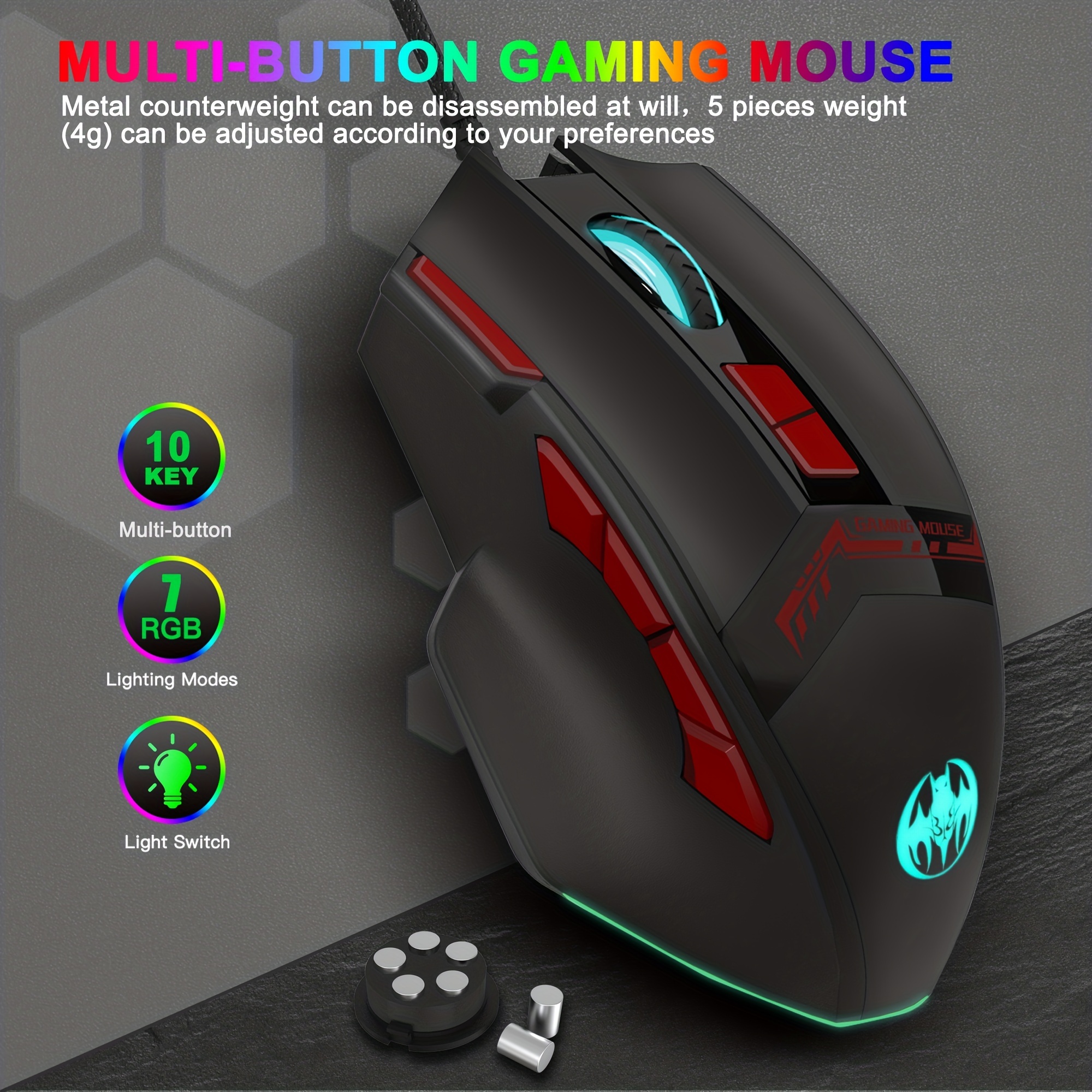 Gotbat 10-key Gaming Mouse: Multi-key Rgb Wired Gaming With Usb & Colorful Luminous Computer Accessories - Temu