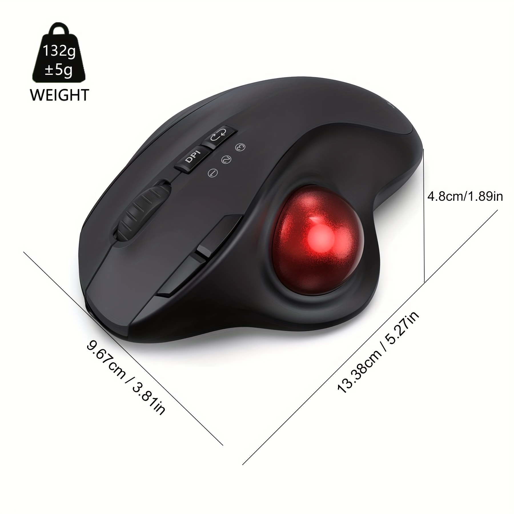 2.4G Dual Ergo Wireless Trackball Mouse – USB C Port & 5 DPI Adjustable