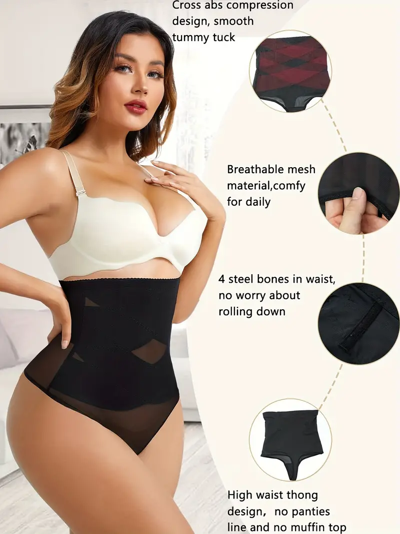 Breathable Compression Thong Shapewear For Women, Tummy Control High Waist  Body Shaper Butt Lifter Cross Panty Girdle, Women's Activewear