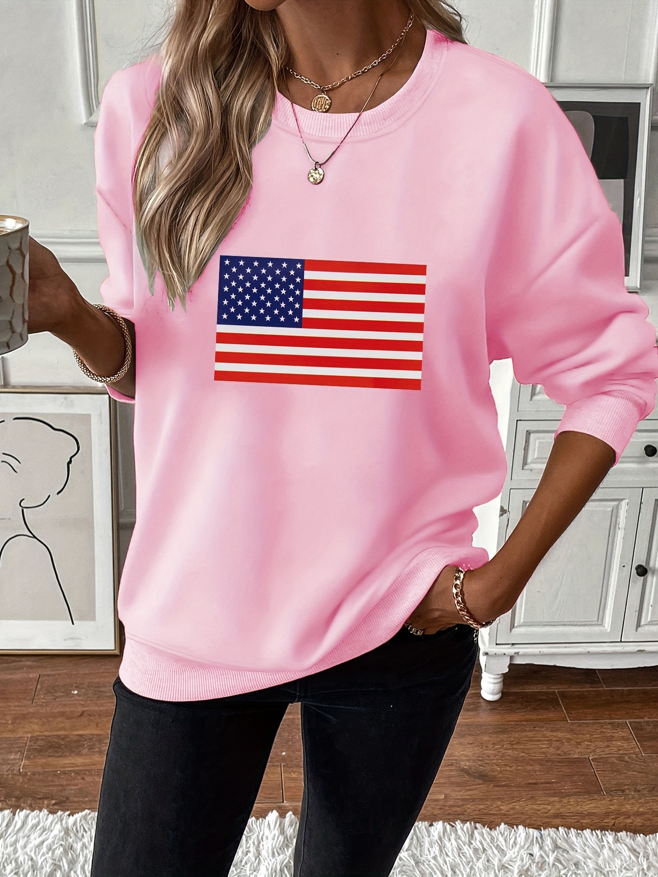 Usa Bandera Americana Sudadera Deportiva Casual De Manga - Temu