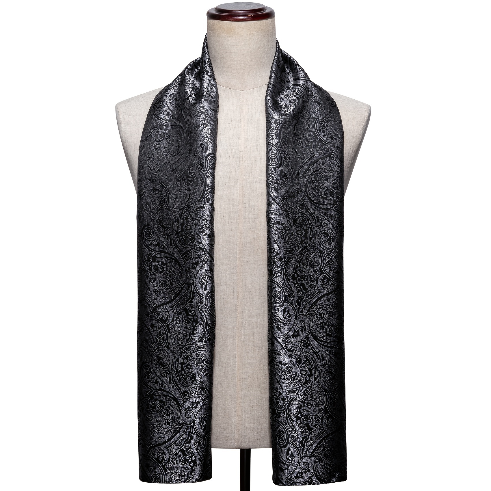 Barry.wang Men Scarves Luxury Jacquard Paisley/floral Design Black