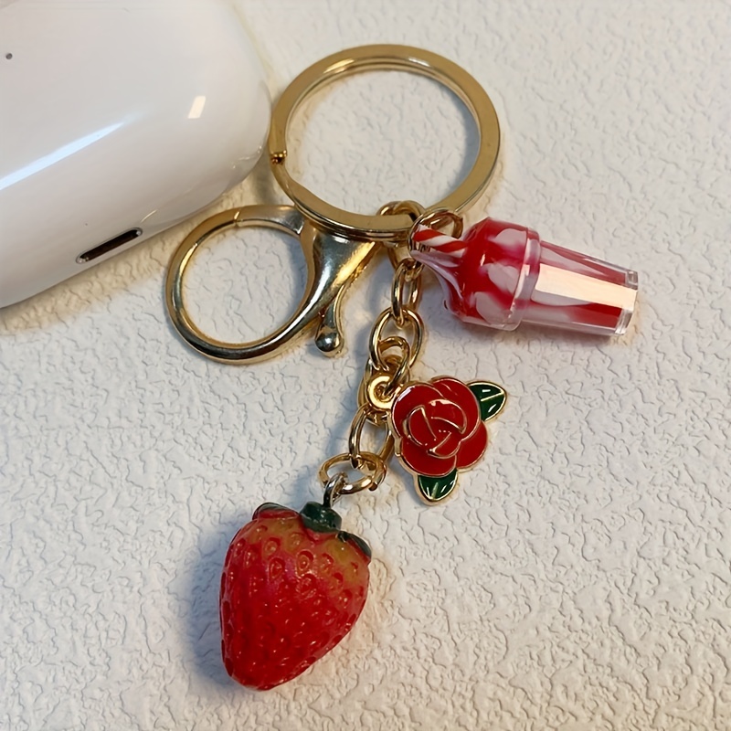 1pc Cherry Keychain, Zinc Alloy Fruit Key Pendant for Men,Temu