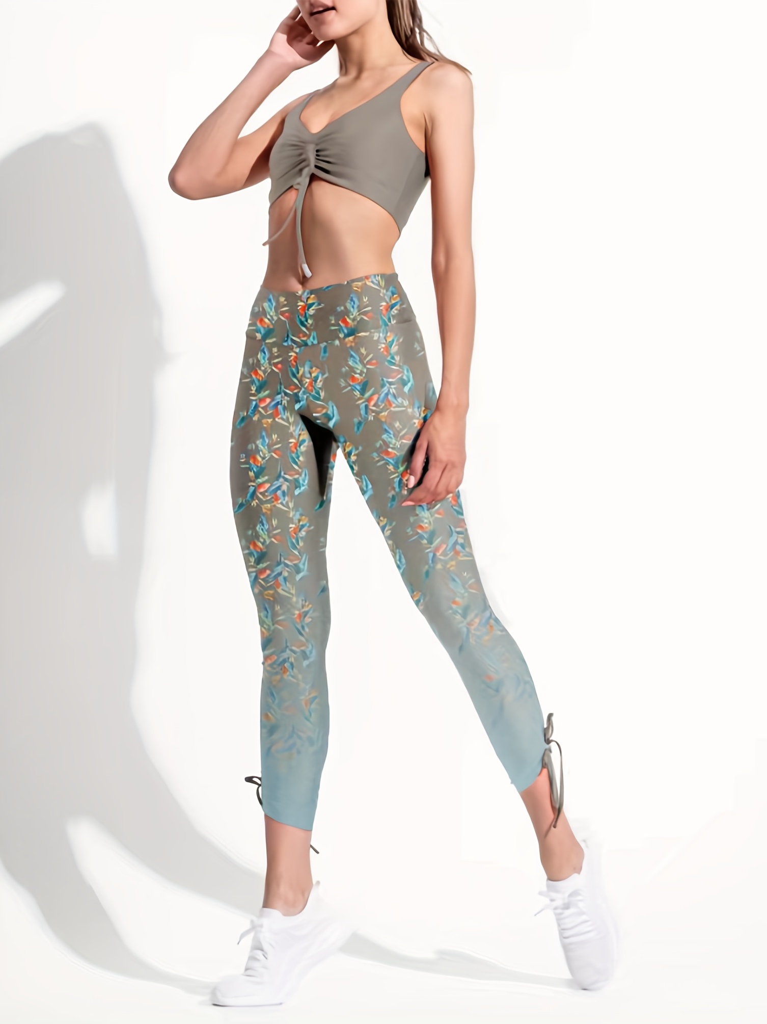 Stylish Floral Graphic Yoga Leggings - High Stretch Printed Workout Pants  for Women's Activewear