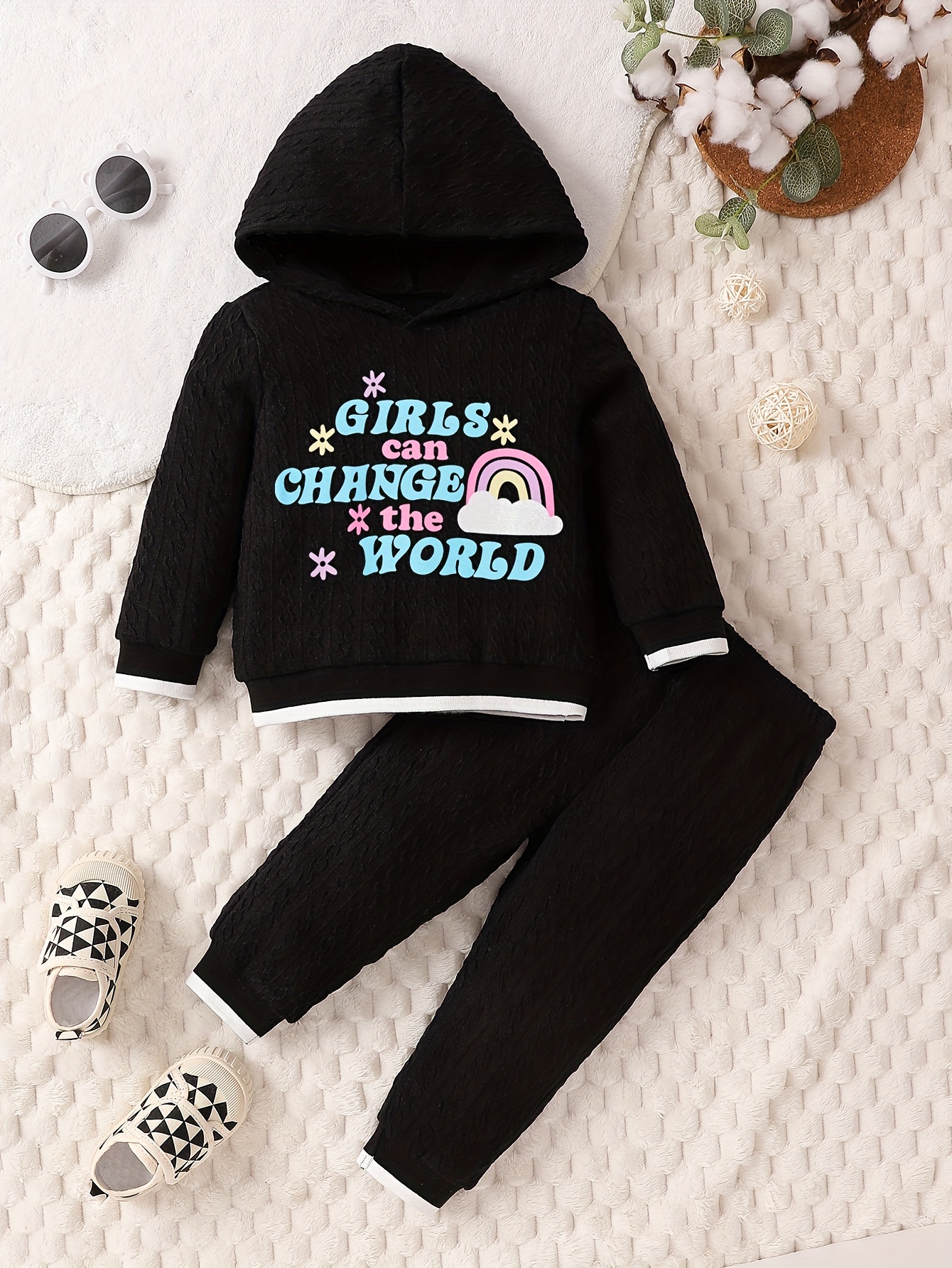 Girl's Rainbow Unicorn Print Outfit Hoodie Jogger Pants Set - Temu