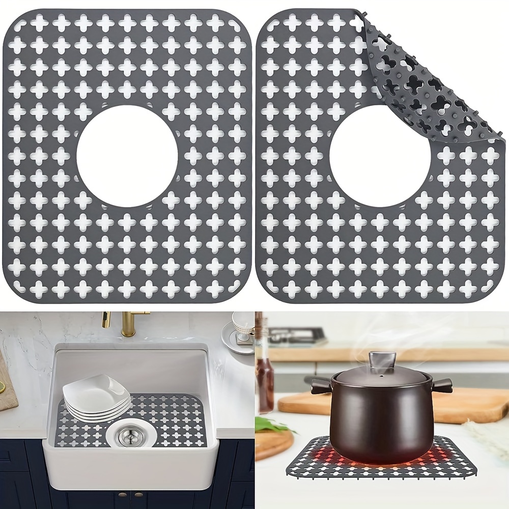 1pc Silicone Sink Saddle, Large And Durable Sink Divider Mat With No  Suction Cups, Kitchen Divided Sink Protector Mat For Glassware Dishes, Easy  To Cl