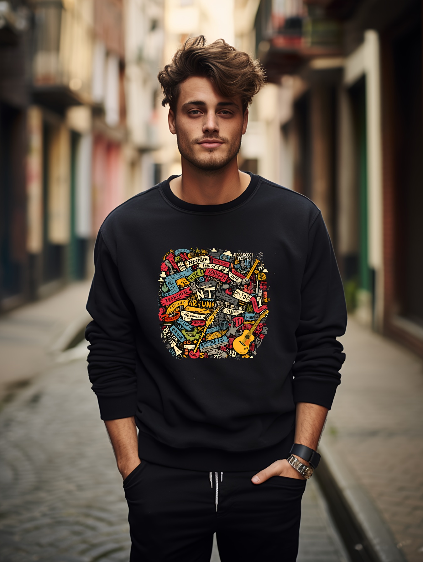 Graffiti And Letter Print Loose Fashion Hoodies, Long Sleeve