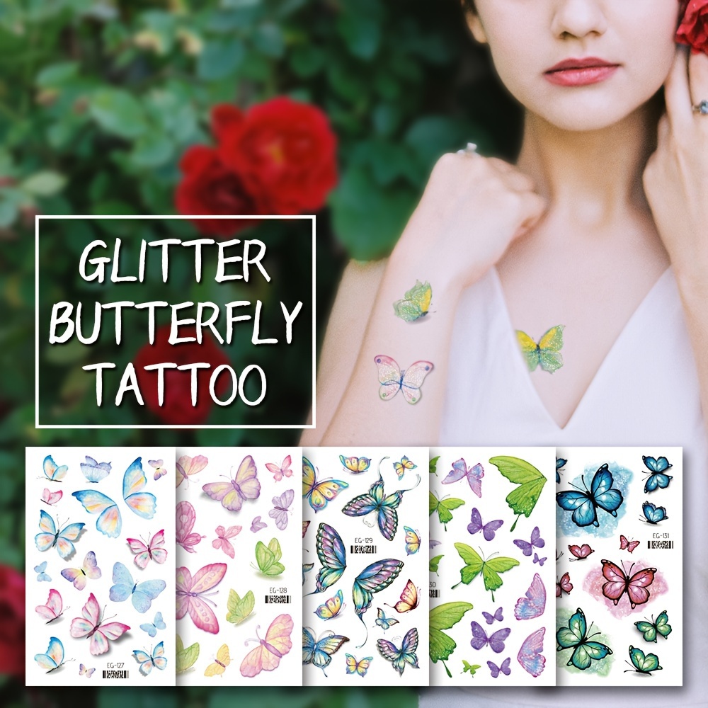 Shiny Glitter Butterfly Temporary Tattoos For Women Girls Corlorful