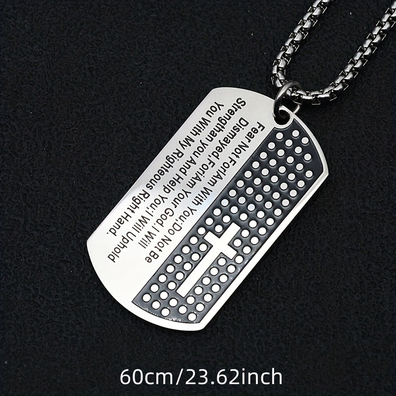 Fashion Stainless Steel Carved Cross Bible Verse Dog Tag - Temu