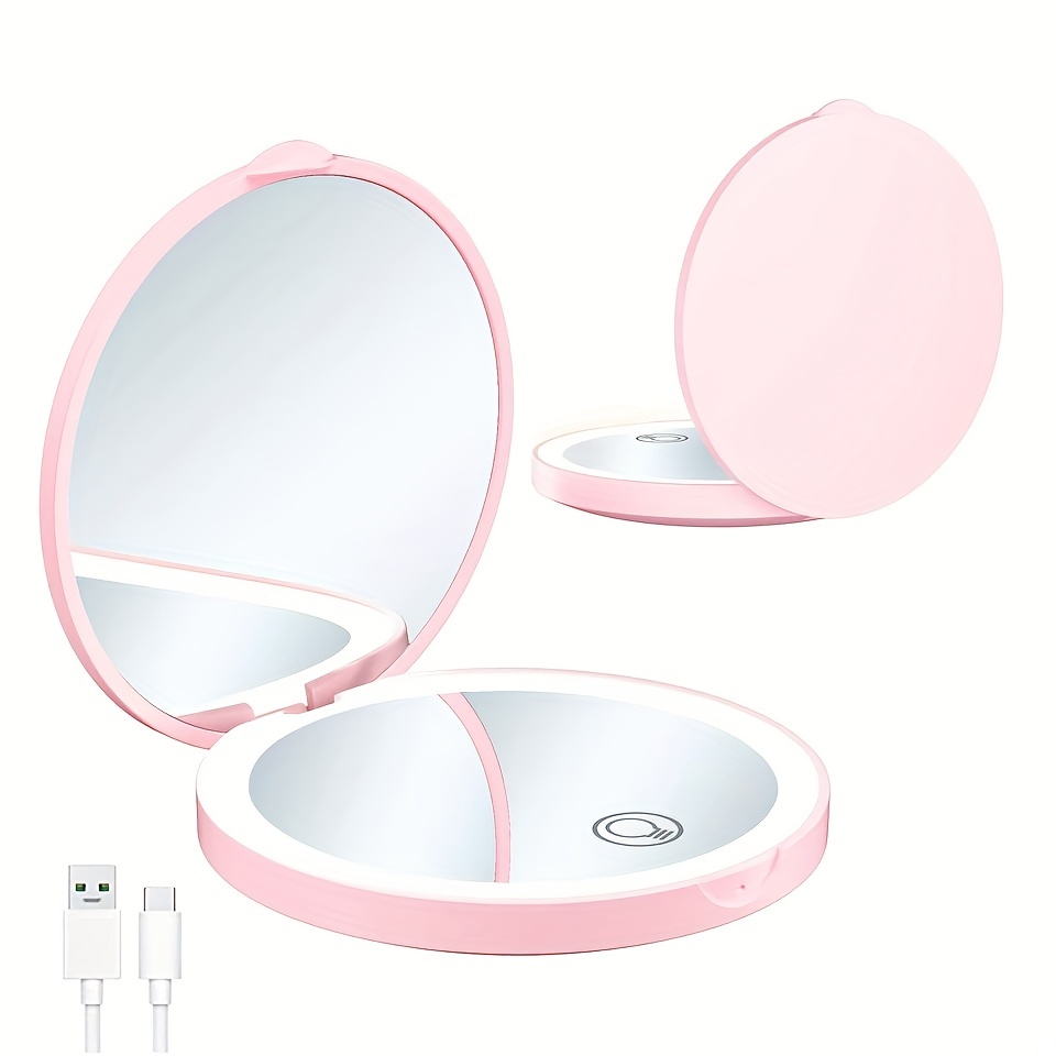 Espejo LED de 2 caras para maquillaje, espejo cosmético de sobremesa con  Control táctil y luz de 3 colores, recargable por USB, Color cobre rojo  3X/5X - AliExpress