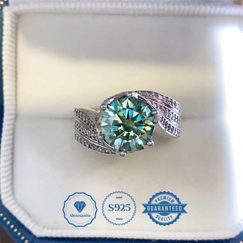

3.0 Ct/5.0 Ct Green Moissanite 925 Sterling Silver Ring, Promise Ring Anniversary Gift For Her