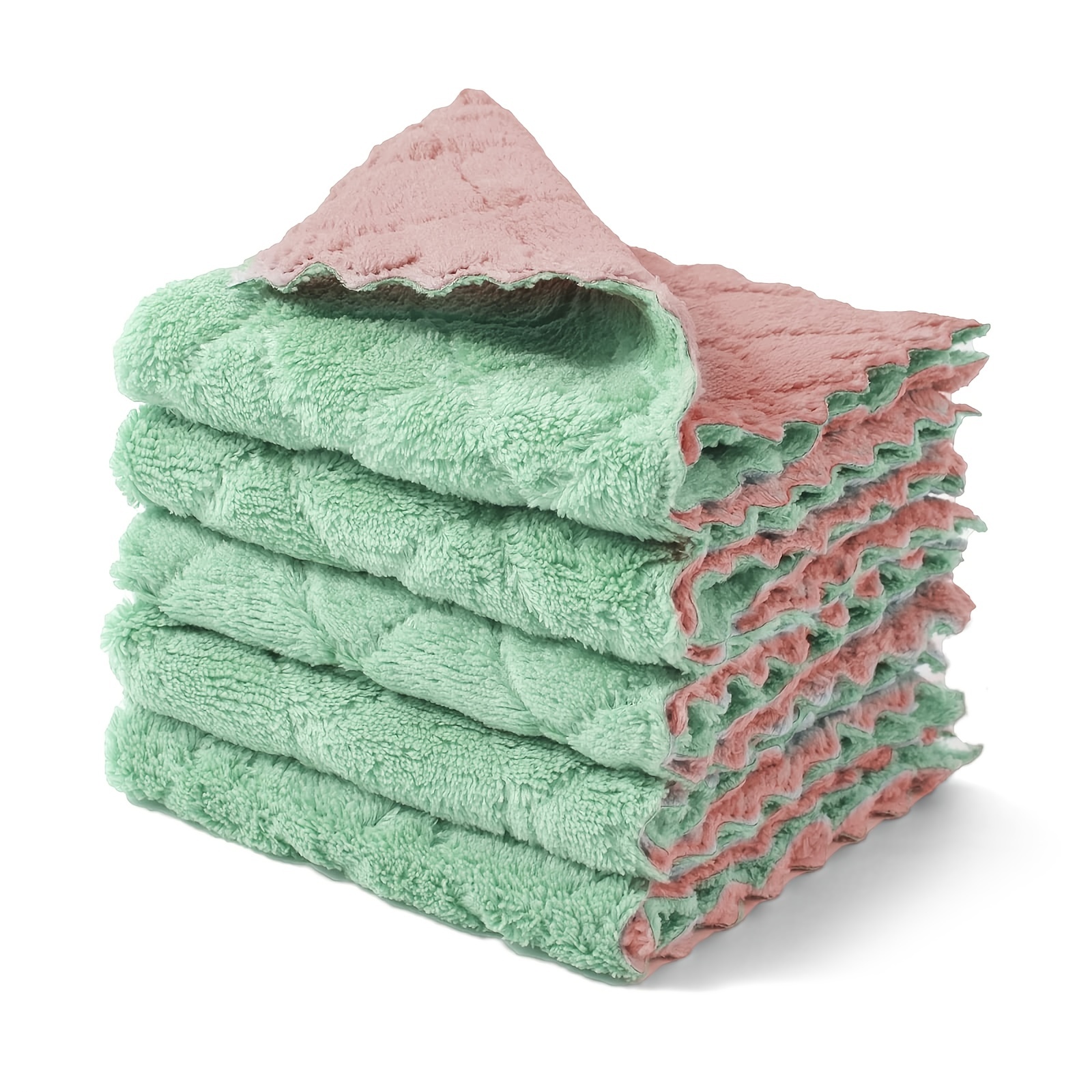 5packs 10packs Kitchen Cloth Dish Towels - Premium Dishcloths - Super Absorbent - Coral Velvet Dishtowels - Nonstick Oil Washable - Fast Drying - Shop Now
