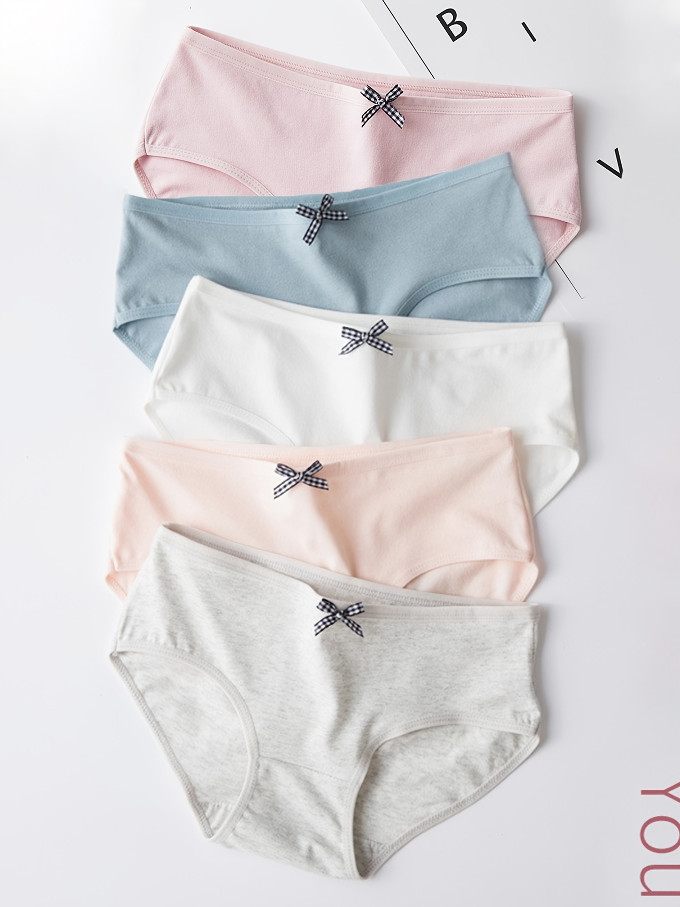 5 Pcs Cute Bow Tie Briefs, Soft & Comfy Simple Stretch Panties, Women's  Lingerie & Underwear