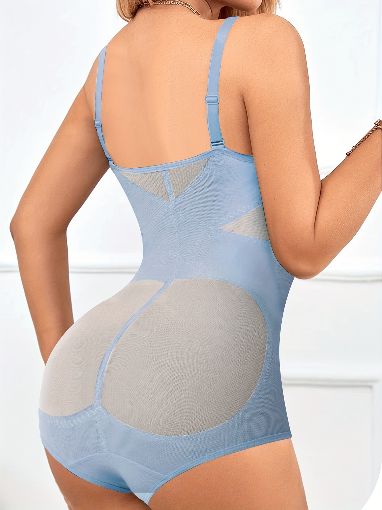 Womens Spaghetti Strap Bodysuits Shapewear Boned Mesh Slimming Push-Up Body  Shaper Cami Thong Underwear Leotards 