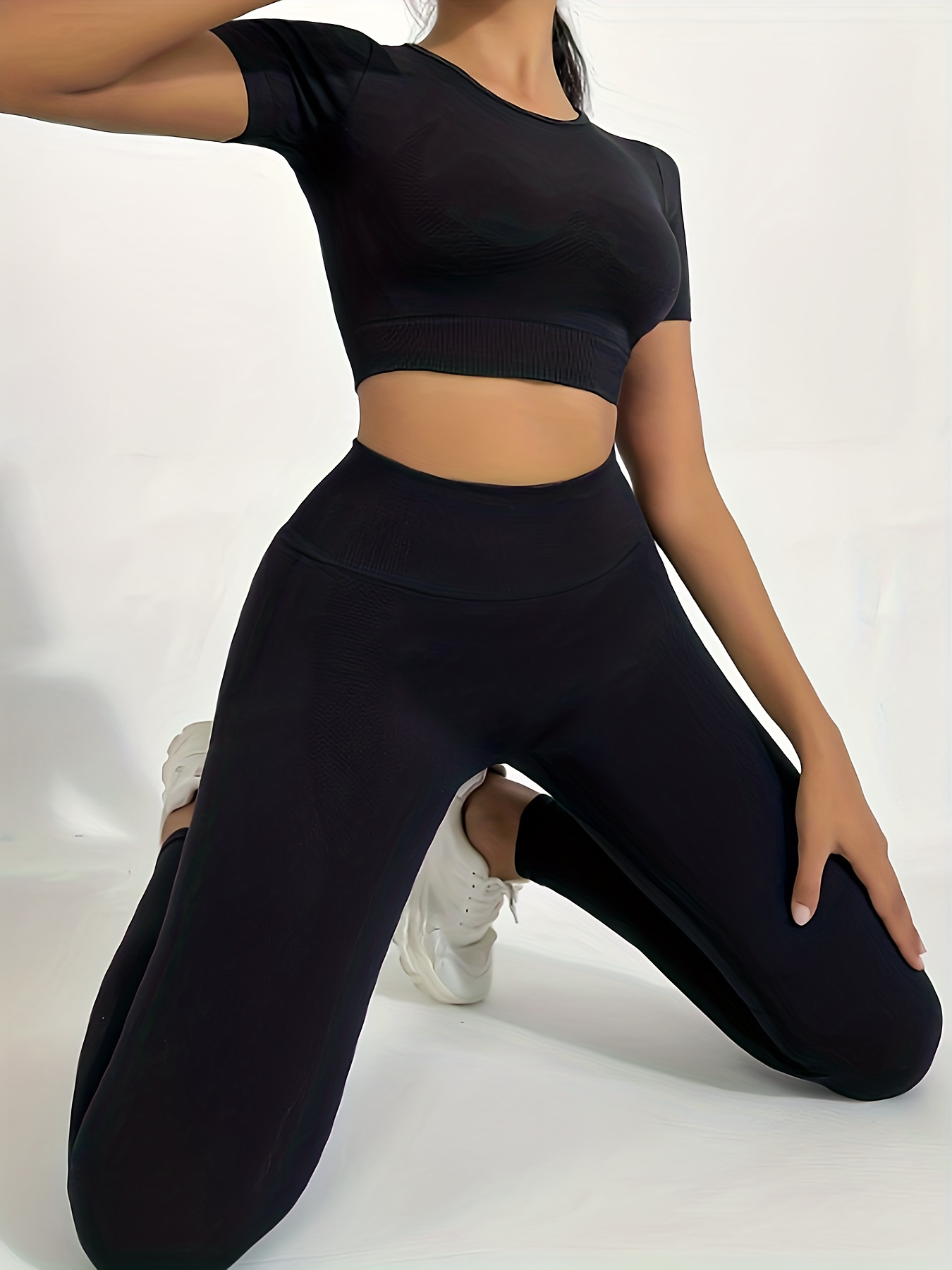 Sports Set Short Sleeve Yoga Top High Waist Running Workout - Temu